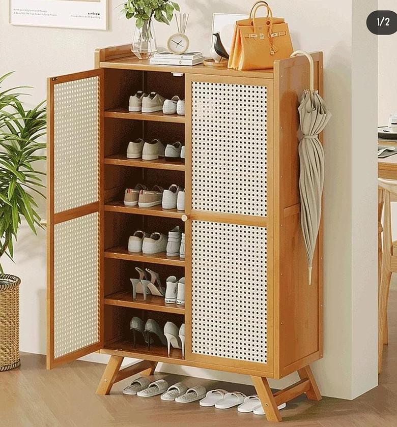 Wooden bamboo shoe rack / storage cabinet image