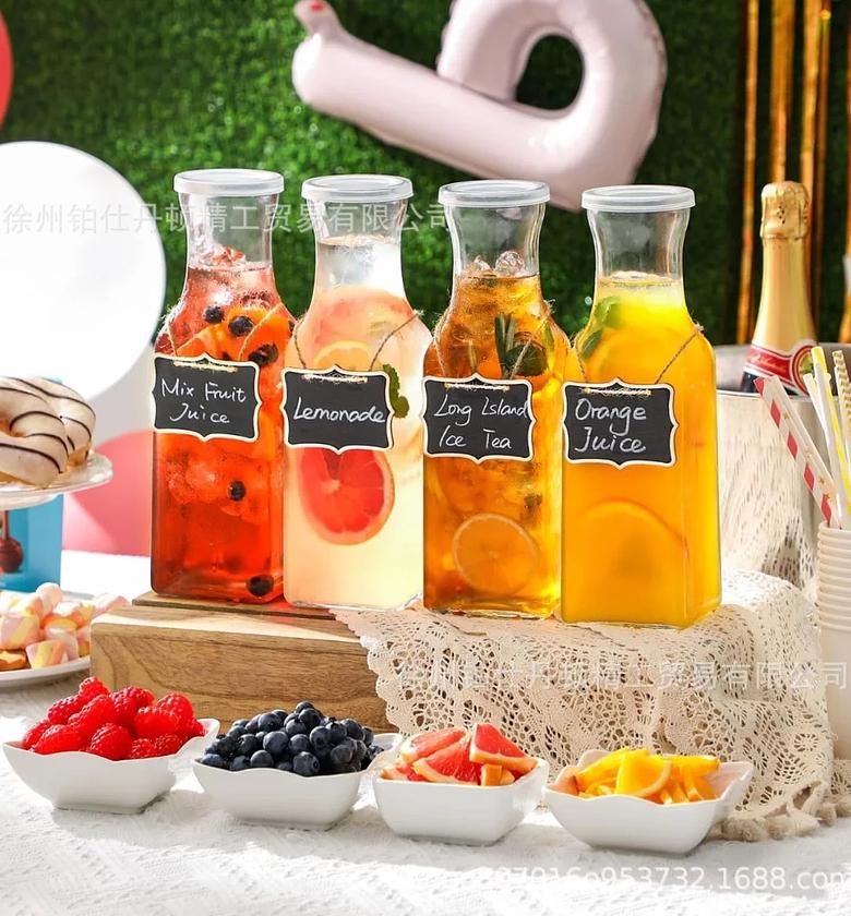 Clear Glass Pitcher, Square Glass Carafe with lid. image