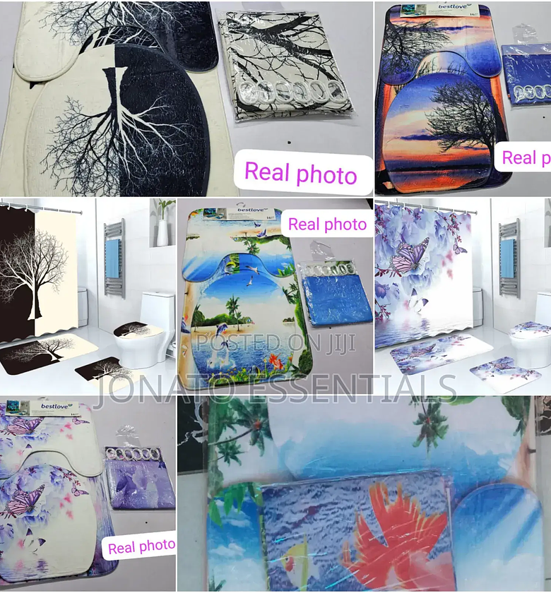 4-Piece Bathroom Mat and Shower Curtain Set image