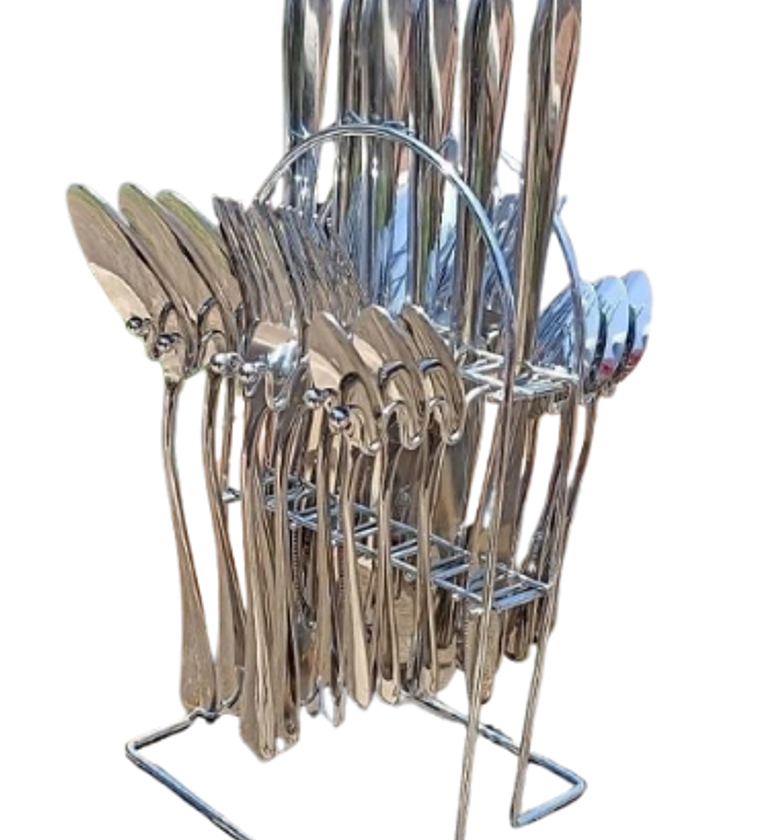 24 Pcs Cutlery Set With Stainless Steel, With Stand - Silver image