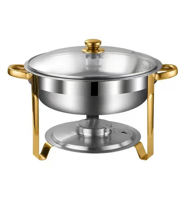 5L Elegant Stainless Steel Chafing Dish with Golden Accents image