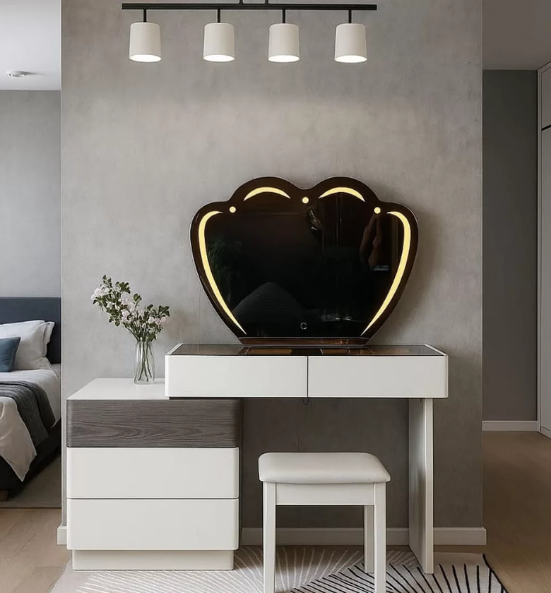 Elegant Retractable Dressing Table with Integrated LED Mirror image