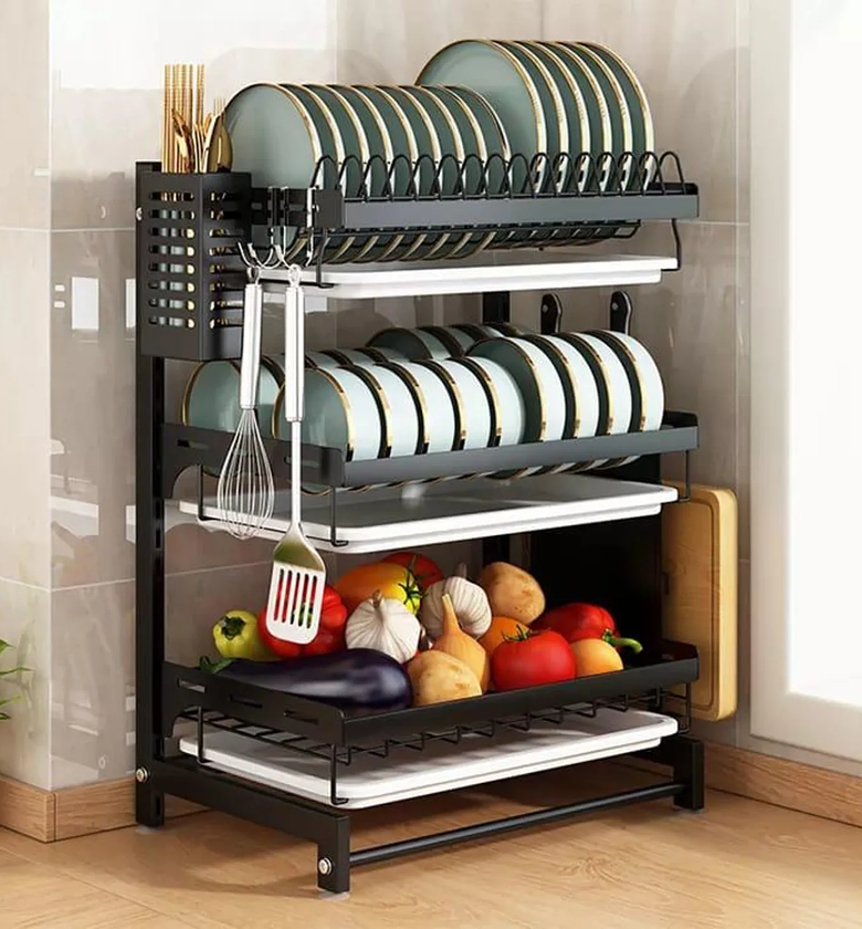 Premium 3-Tier Heavy-Duty Adjustable Dish Drying Rack & Organizer image