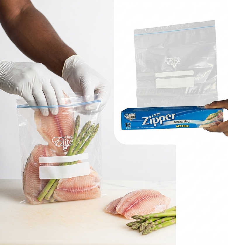 Chef Elite Heavy Duty Large Zipper Freezer Bags (12 Pack) - 2kg Capacity BPA-Free Food Storage - Durable Kitchen Seal Bags image