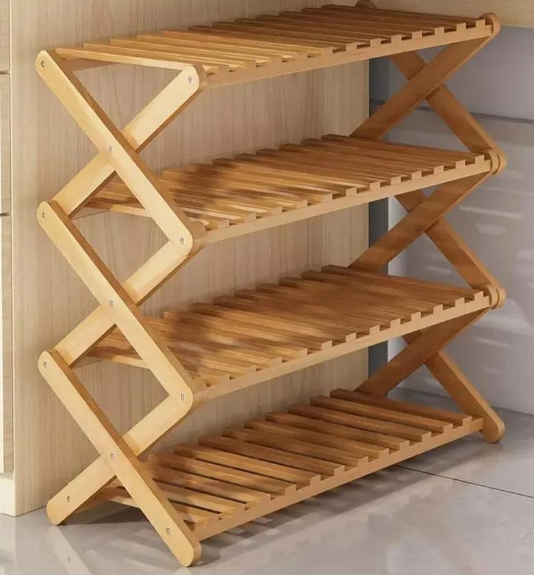 4-Layer Foldable Bamboo Shoe Rack image