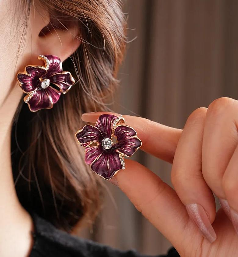 Purple hibiscus earrings  image