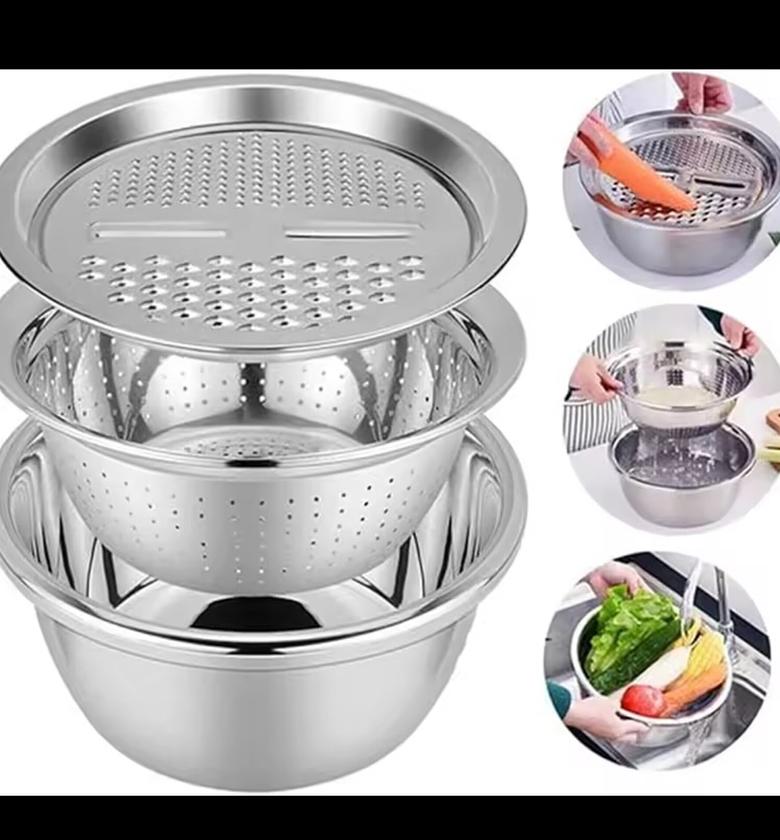 Multipurpose Stainless Steel 3 in 1 Grater, Colander Bowl image