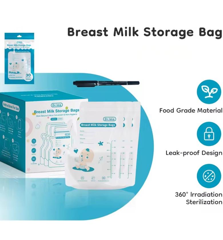 30pc Leakproof Breast Milk Storage Bags, Pre-Sterilized, Bpa Free image