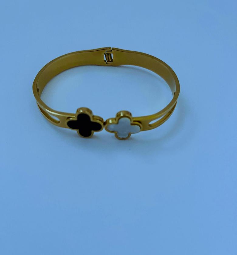 Gold Toned Black and White Clover Bracelet image