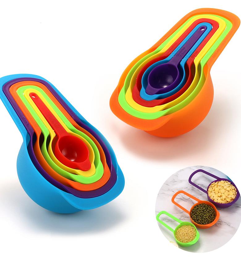 Colorful Measuring Cups and Spoons Set - 6 Piece Kitchen Baking Tools image