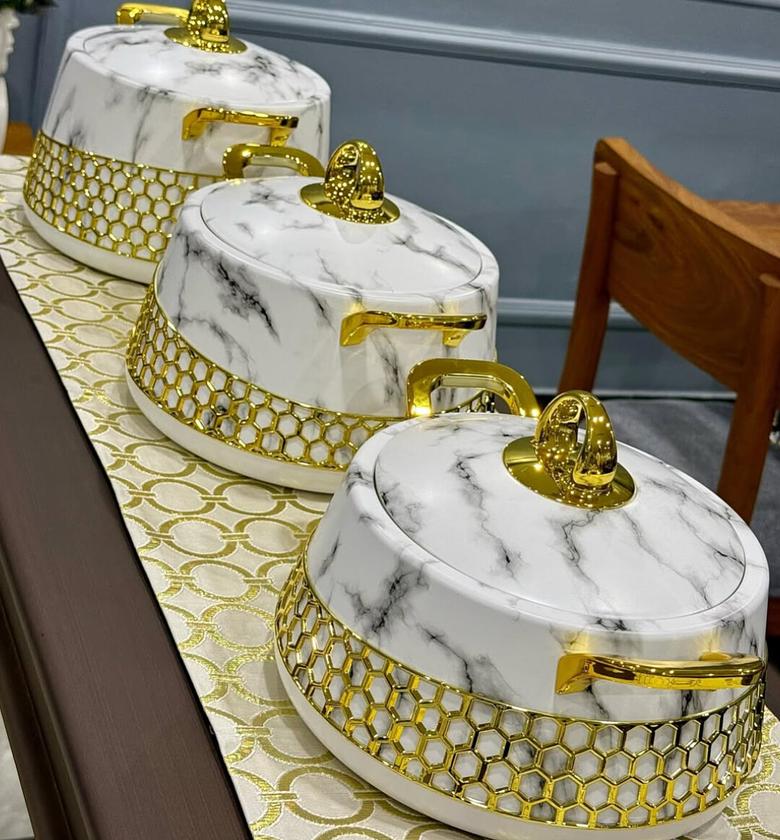 3pcs Premium Insulated Hotpot Casserole Set with Golden Detailing image