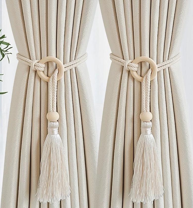 Elegant Curtain Tiebacks with Wooden Beads & Tassels (Pair) image
