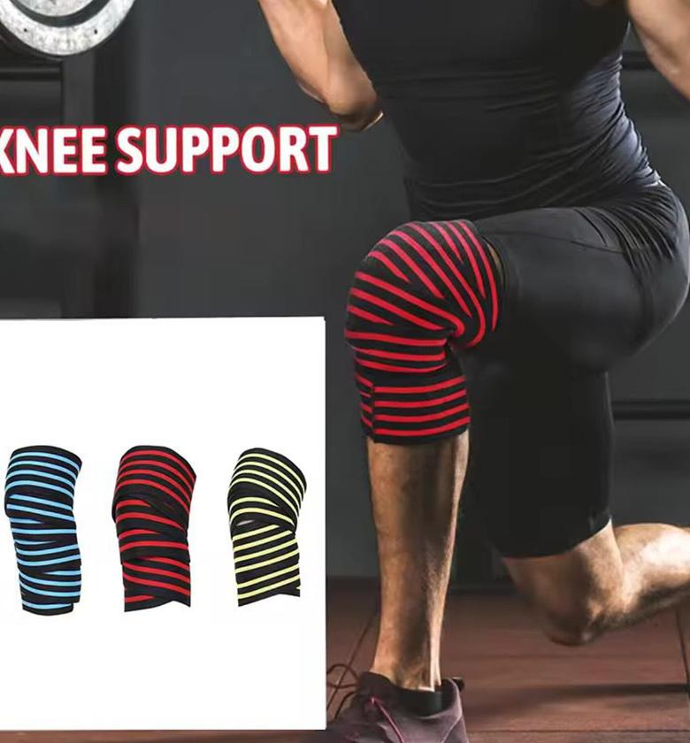 Professional Elastic Knee Support Wraps for Weightlifting & Squats - Adjustable Compression Bandages for Gym Injury Prevention image
