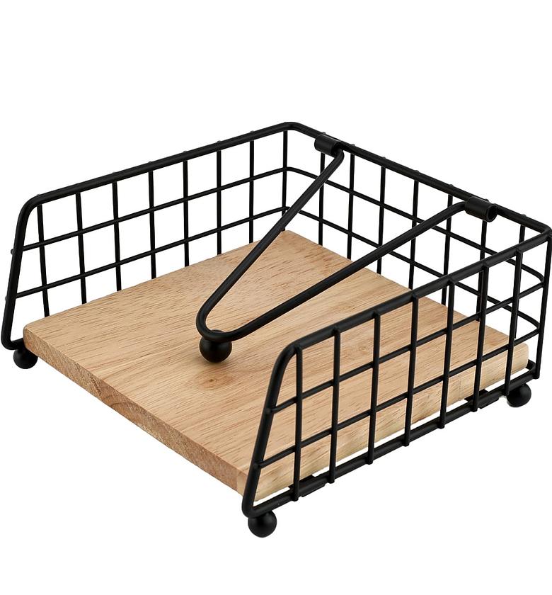 Metallic Serviette Holder with Wooden Base  image