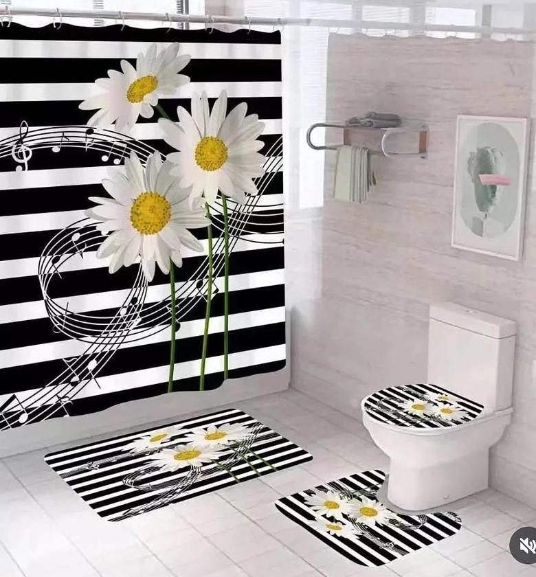 Shower Curtain Sets , With ;Non-Slip Mat, Toilet Lid Cover and Bath Mat, image