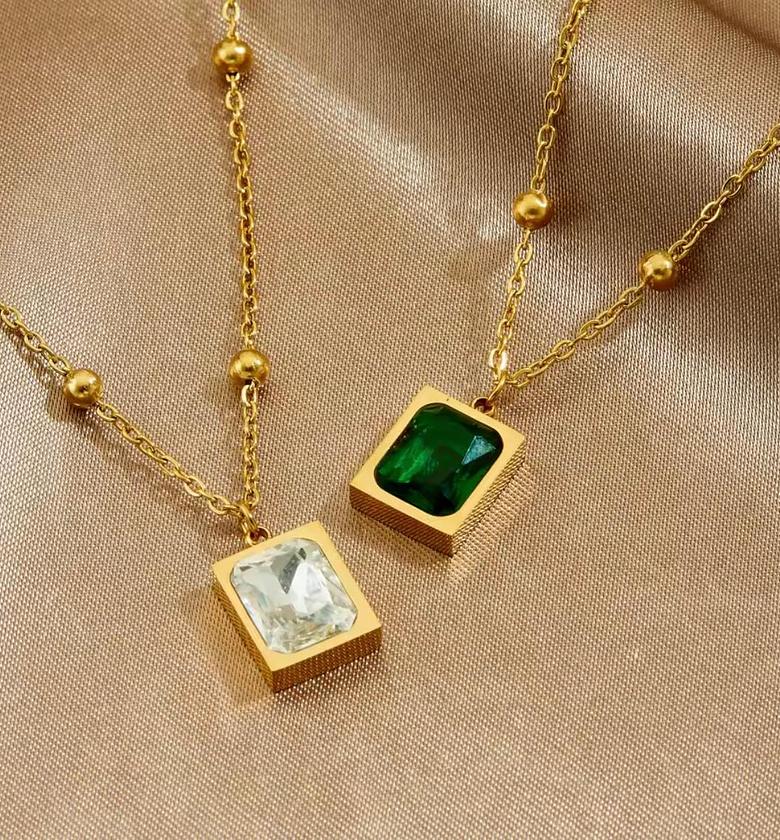 Regal Emerald-Cut Gemstone Gold Pendant image