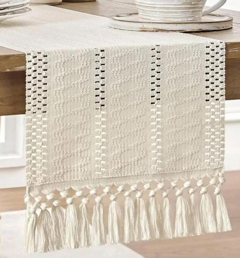 Boho woven table runner/bed runner with tassels (30×240 cm) image