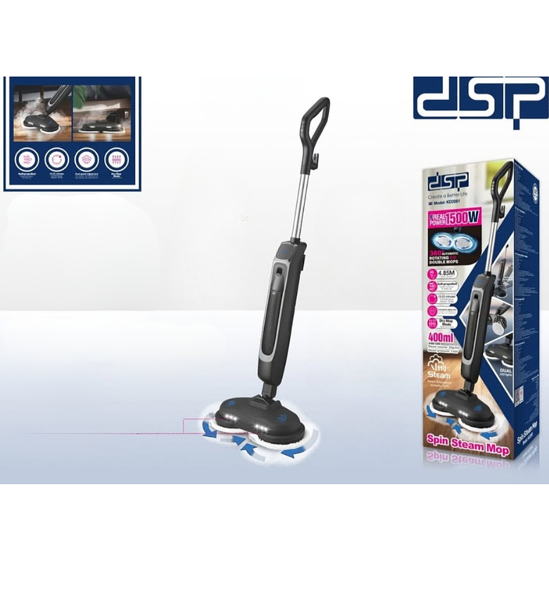 DSP 1500W Professional Spin Steam Mop with 360° Automatic Rotating Double Mops image