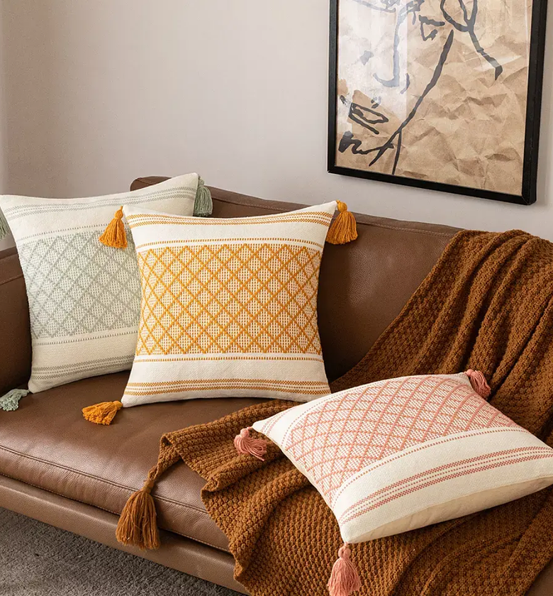 Linen Throw Pillow Covers with Tassels – 45x45 image