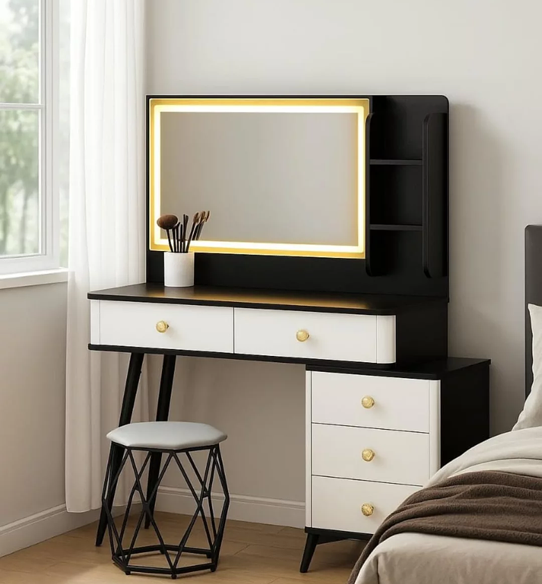Elegant Retractable Dressing Table with Integrated LED Mirror image