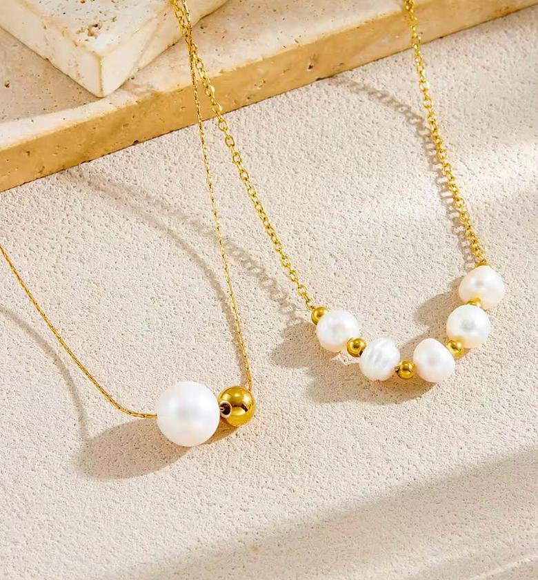 Seraphina Lustrous Pearl & Gold Bead Necklace image