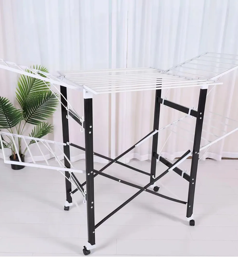 Heavy-Duty Foldable Wing Clothes Drying Rack with Wheels image