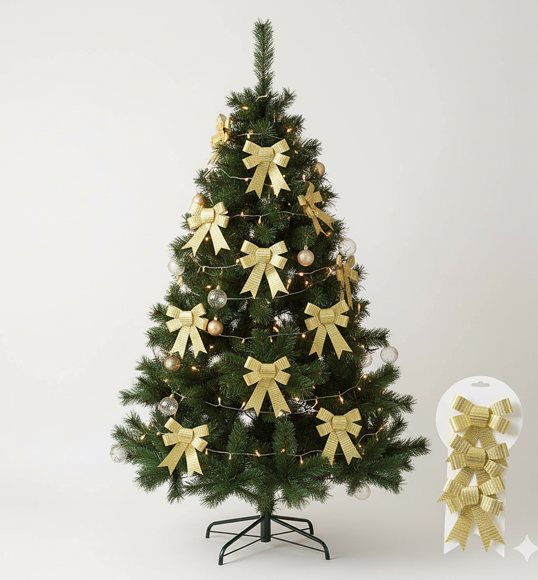Gold Christmas Tree Bows 3pc Set Shiny Ornaments Kenya  image