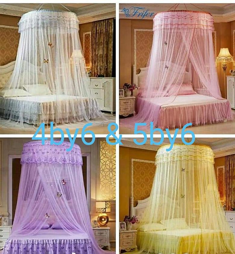 Big Pink Round Mosquito Net For Single Bed-FREE SIZE image