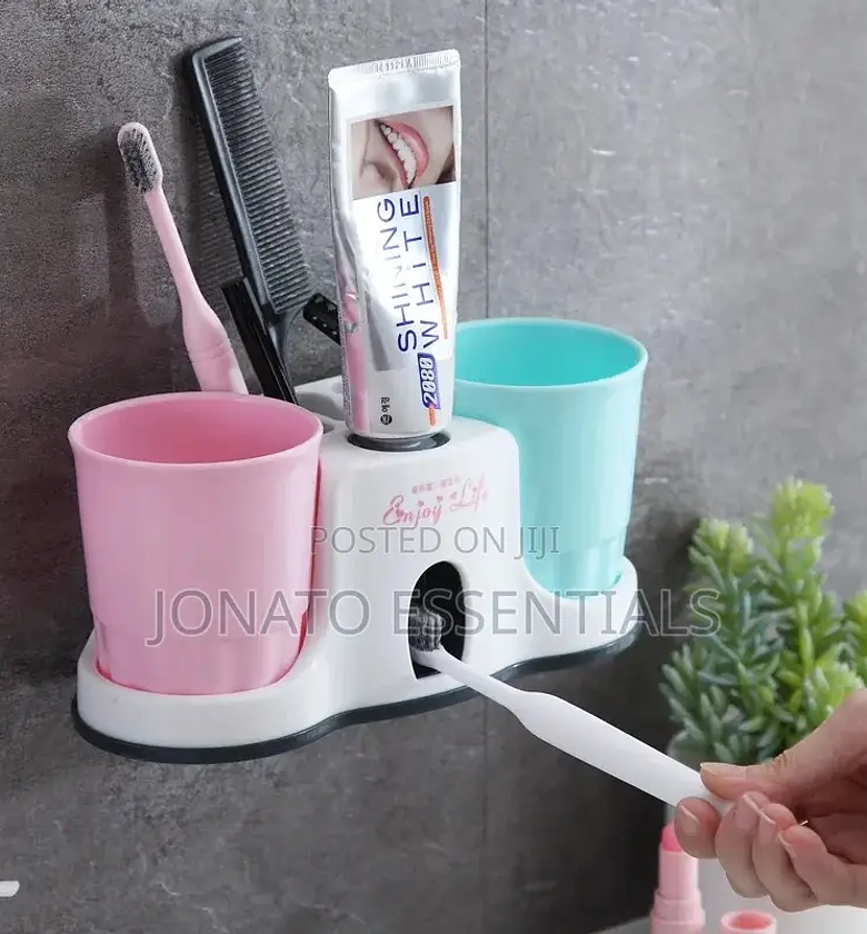 Toothbrush Holder and Toothpaste Dispenser With 2 Cups image