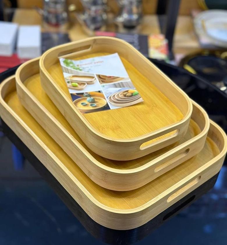 Natural Bamboo Oval Serving Tray Set image