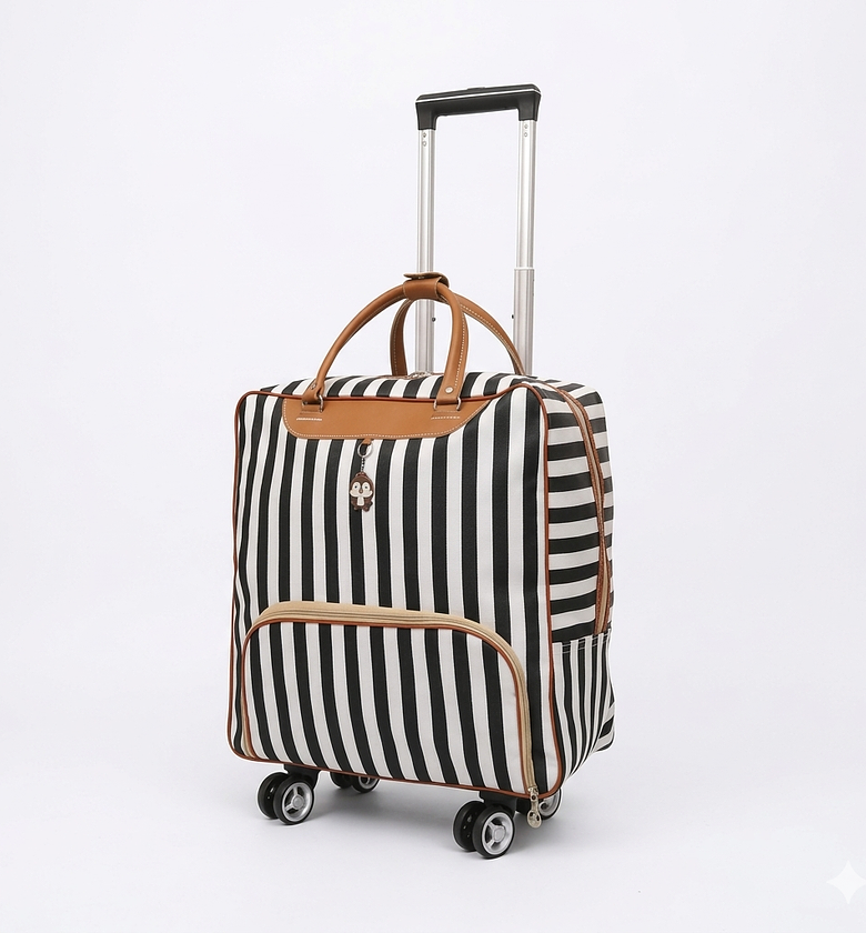 Premium Striped 4-Wheel Cabin Trolley Bag - Lightweight Spinner Hand Luggage for Women - Durable Travel Carry-On image