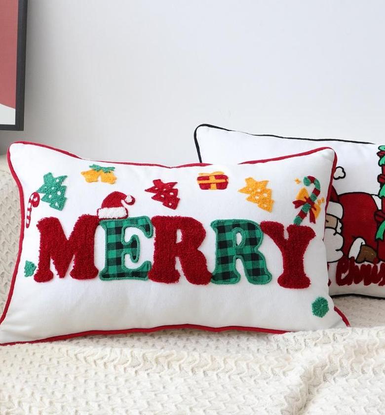 Textured Loop Embroidery Holiday Throw Pillow Covers image