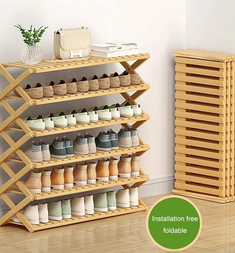 6-Tier Foldable Bamboo Shoe Rack – Installation-Free Storage Organizer (100×113×25cm) image