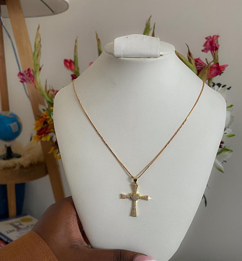 Glimmering Bezel-Set Cross Necklace image