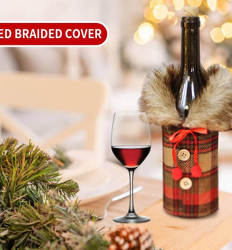 Luxury Wine Bottle Cover Faux Fur Plaid Bottle Dress - Premium Gift Packaging & Home Bar Decor - Nairobi, Kenya Delivery image