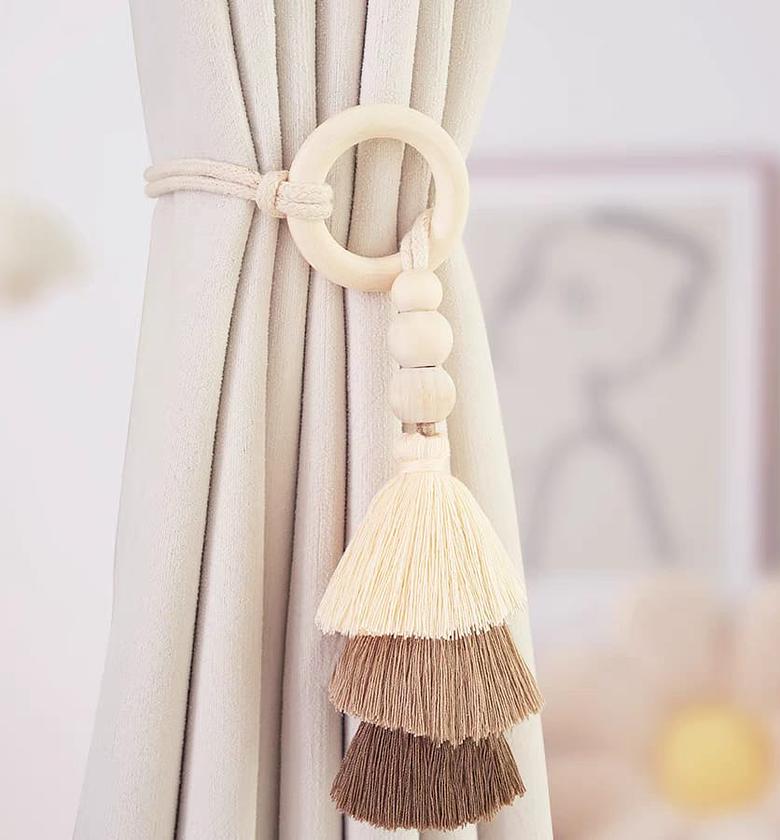 Elegant Curtain Tiebacks with Wooden Beads & Tassels (Pair) image
