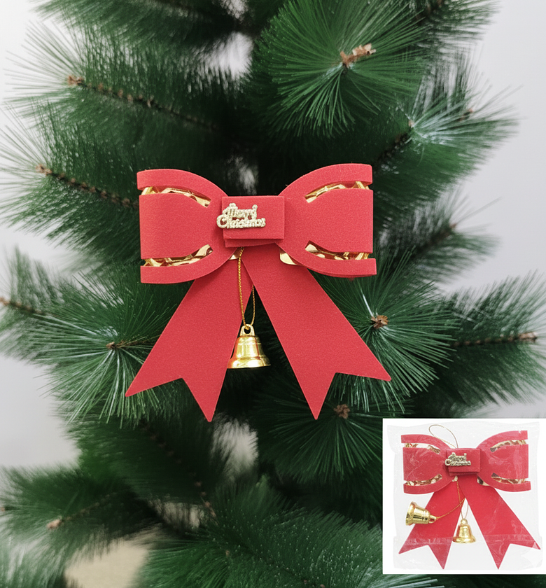 Red Merry Christmas Bow tie with a Bell for Tree Decoration image