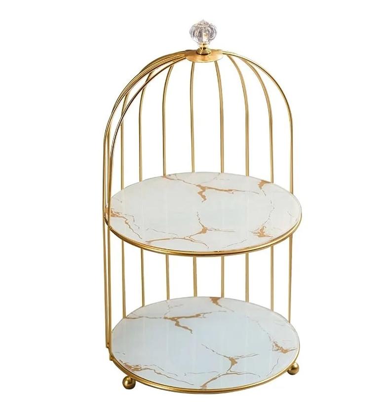 2-Tier Luxury Gold Metal & White Marble Makeup Storage Organizer image