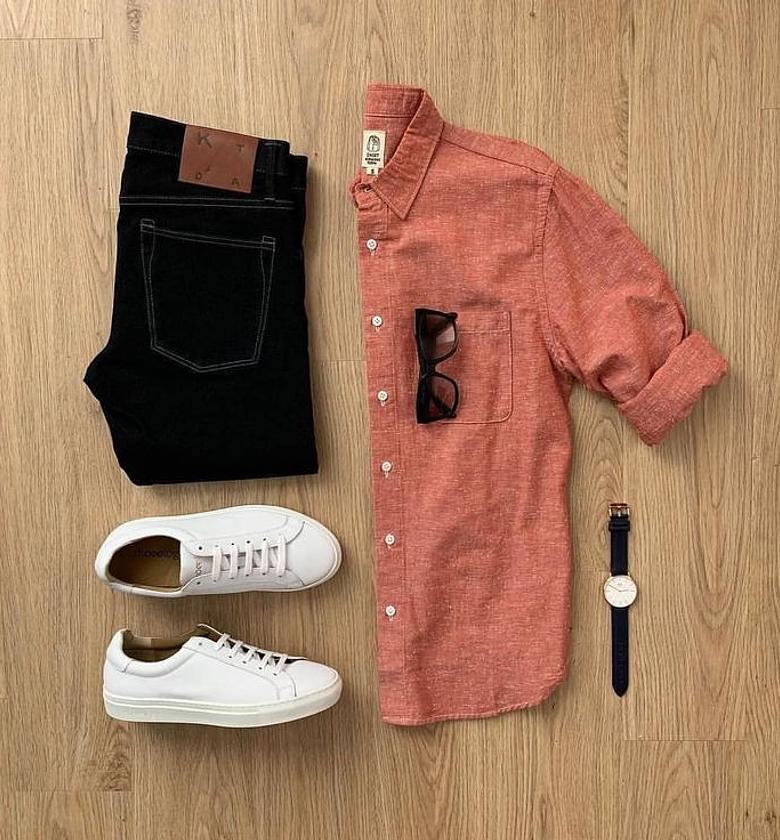 Casual shirt and black jeans image